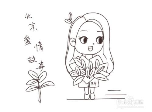 简笔画女孩:"手捧花"紫色女孩画法