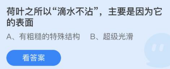 荷叶之所以滴水不沾主要是因为它的表面