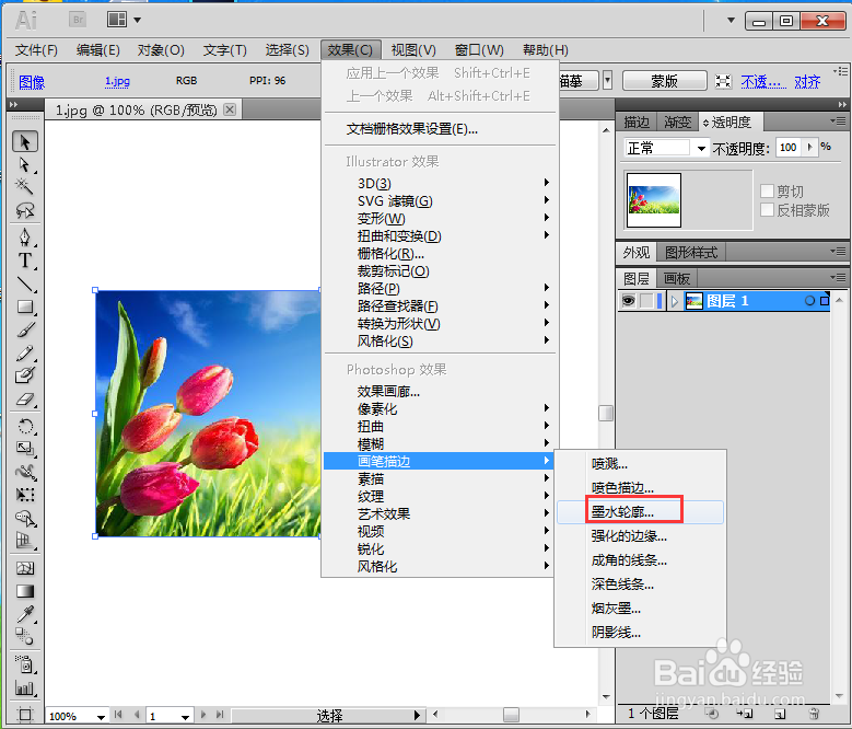 在AI 2019中给图片添加墨水轮廓效果