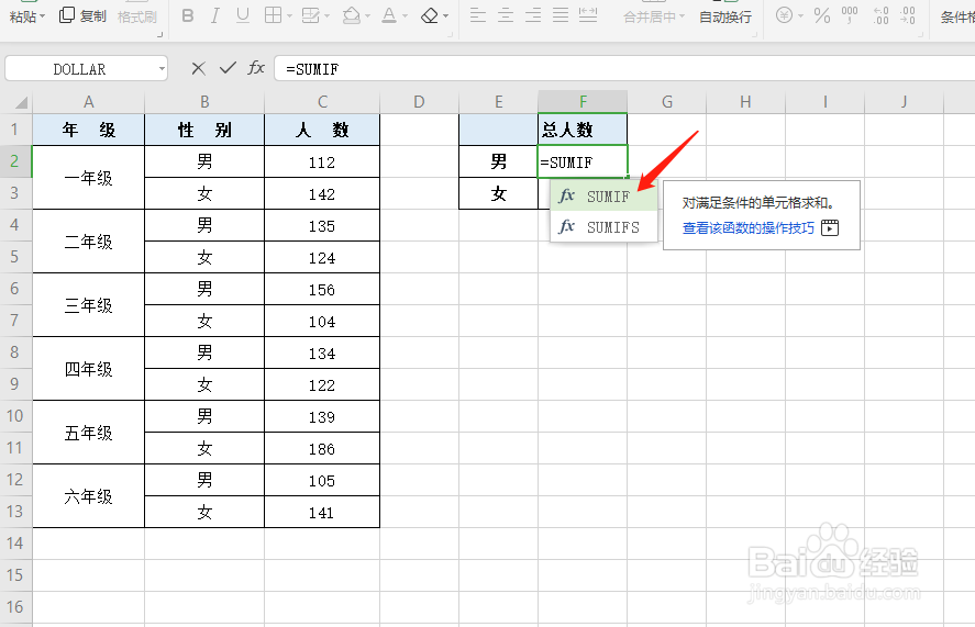 WPW表格中如何使用SUMIF函数进行单条件求和