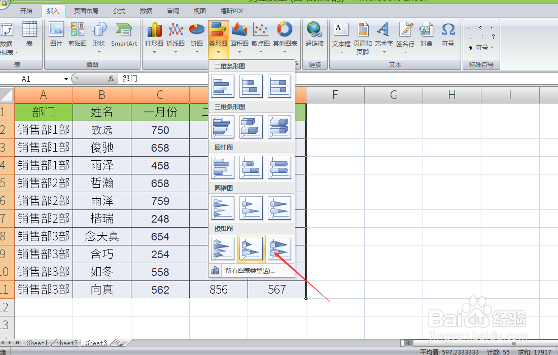 excel表格如何添加锥形图