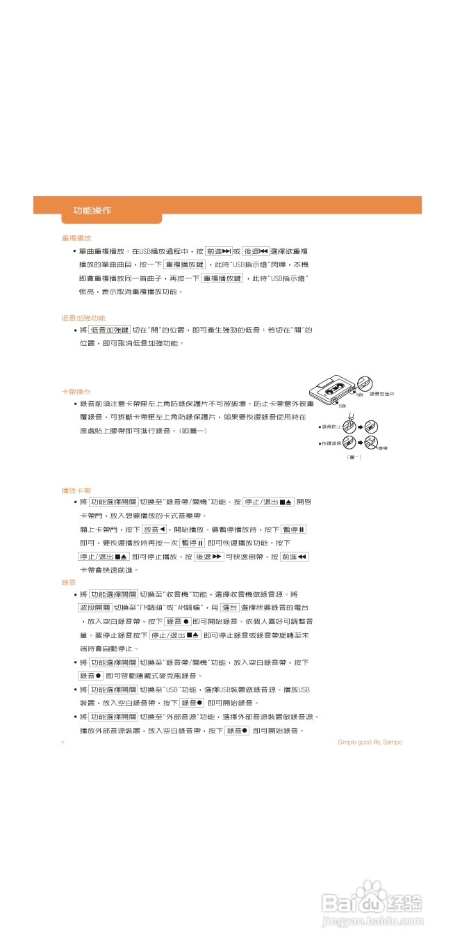 声宝AK-W908UL型手提式USB收录音机说明书