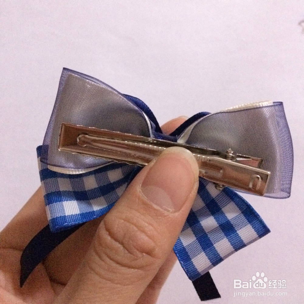 如何DIY制作小清新蓝格子复古手工发饰