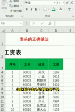 表头的正确做法