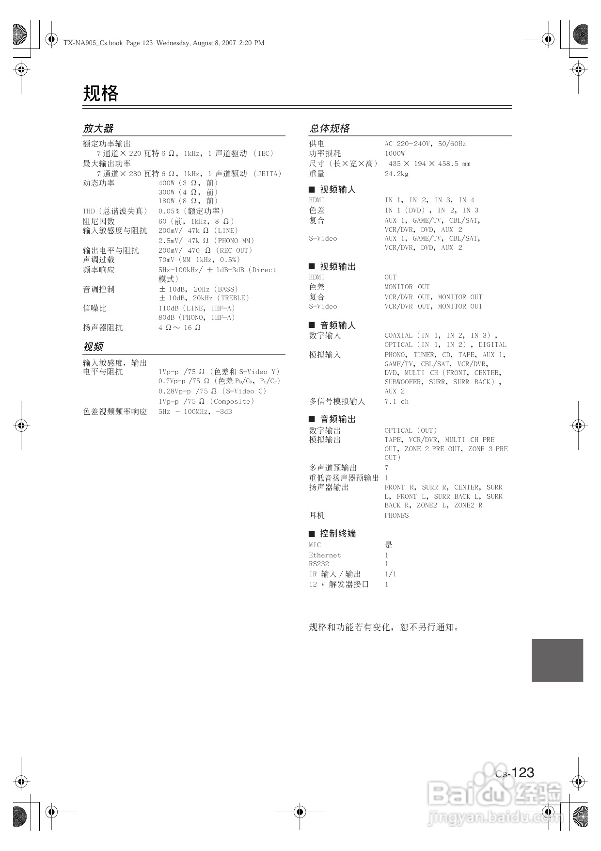 安桥AV放大机TX-NR905型使用说明书:[7]