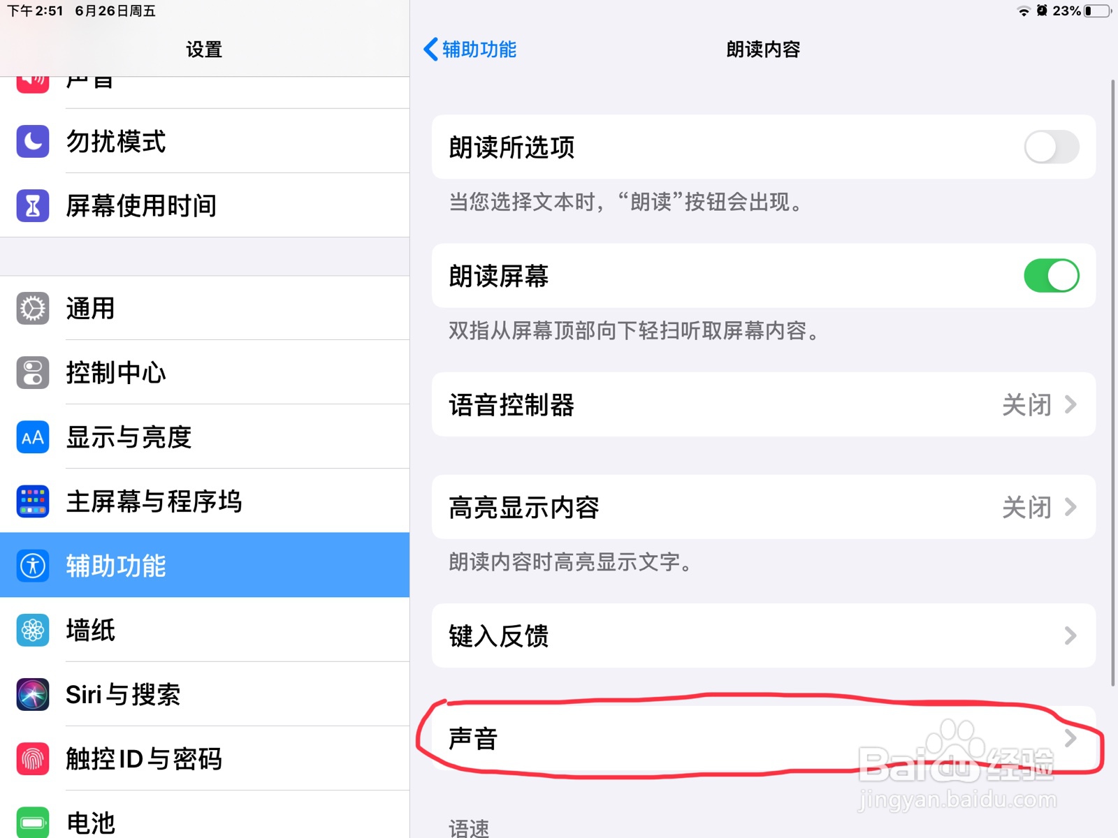 iPad怎么调节朗读声音