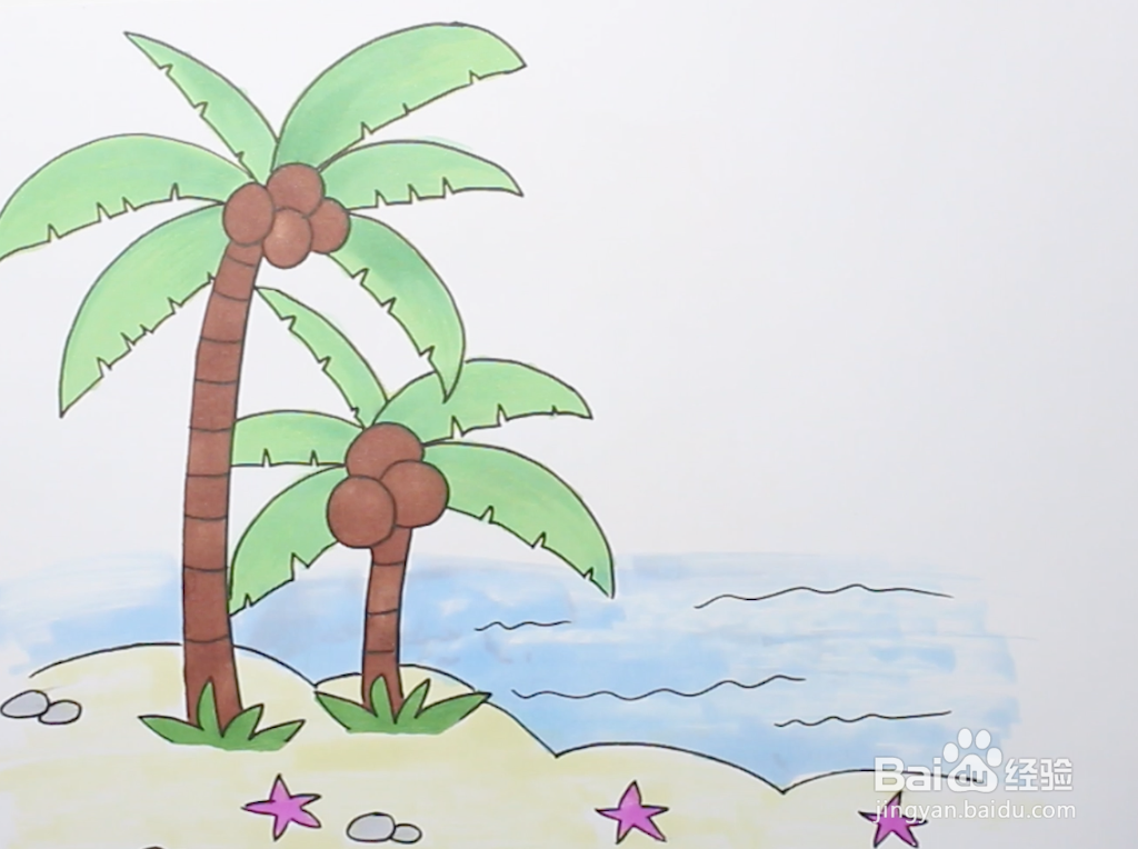 椰子树的画法 沙滩图片