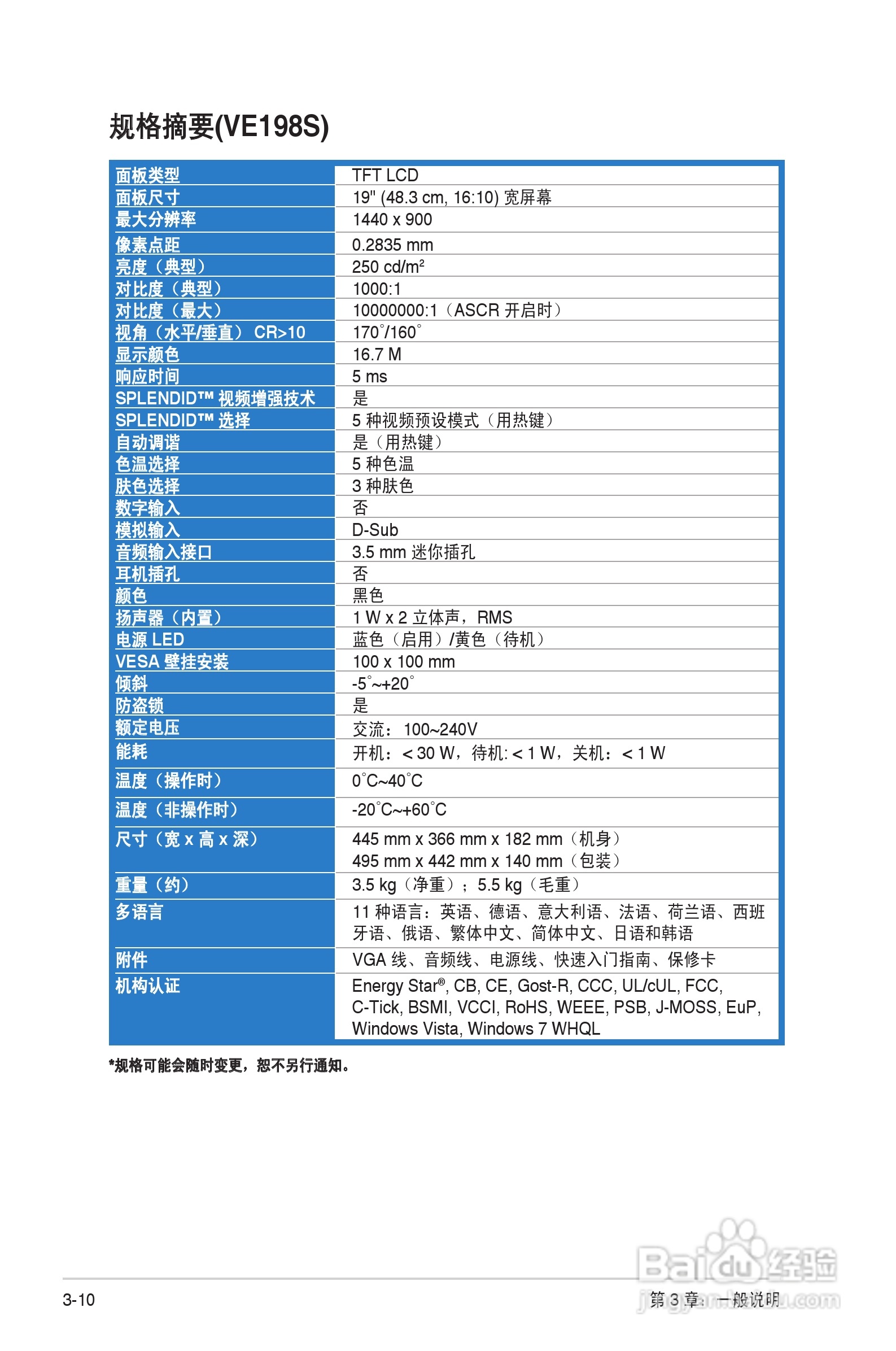 华硕VE198液晶显示器使用说明书:[3]
