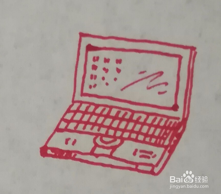 笔记本电脑简笔画怎么画，用几何形概括简单易学