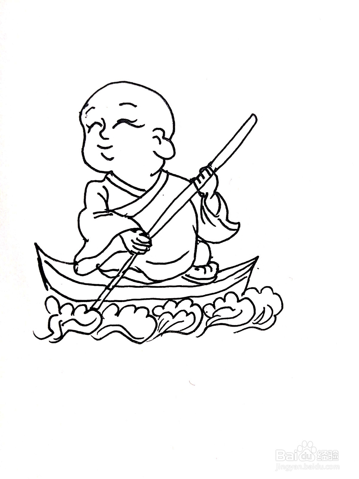 划船的小和尚线描画怎么画