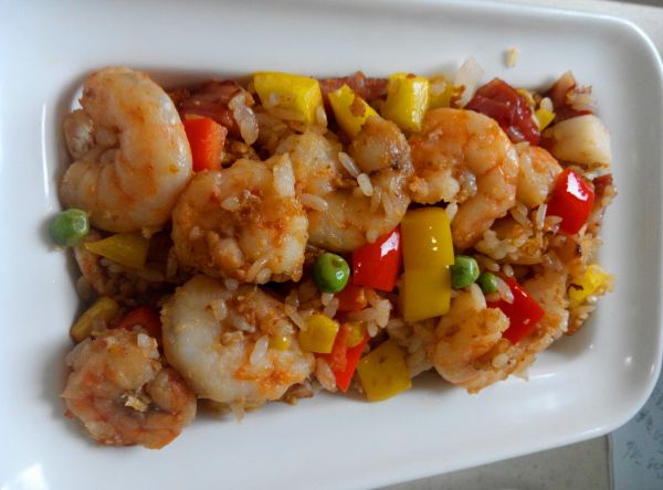五彩虾球芝士焗饭