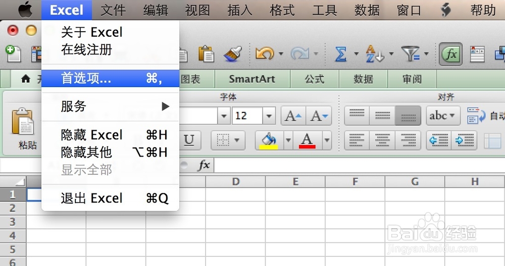 mac excel中设置回车/Enter右行