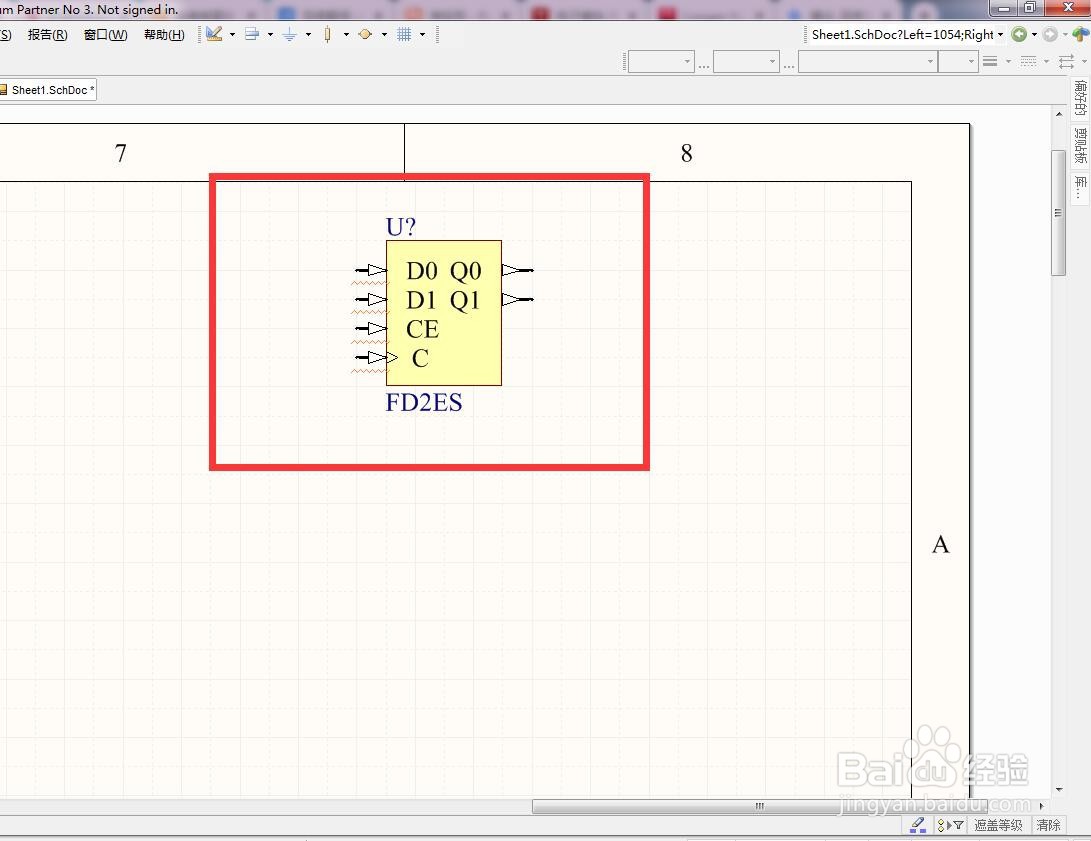 如何在AD中放置2位使能分立D型触发器？