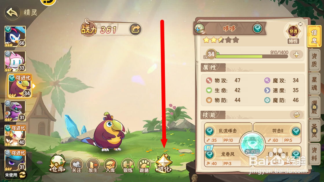 西普大陆怎么查看尖嘴哆哆进化【六维属性】？