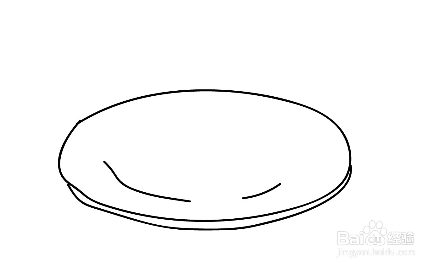 这一步我们开始绘制美食,先用水彩笔勾勒出餐盘的形状线条,再把饺子