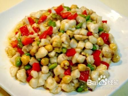 榛仁青豆炒鱼糜