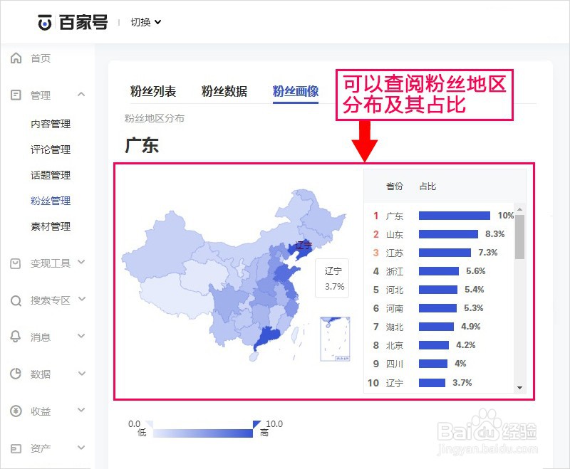百家号如何查阅粉丝地区分布