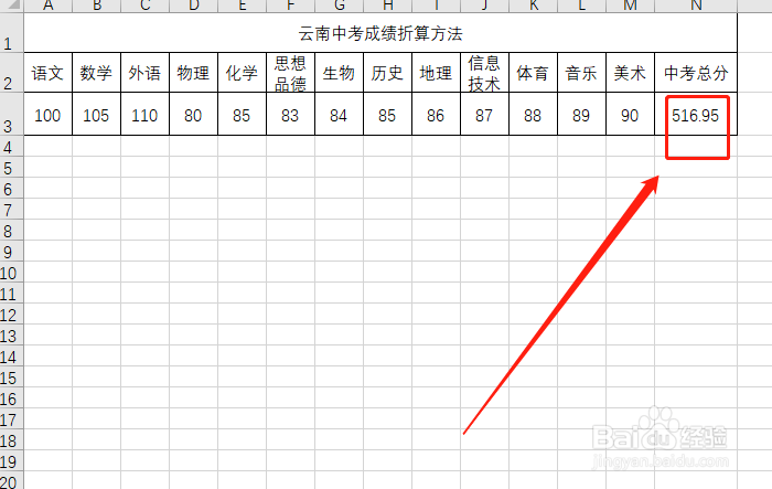 云南中考成绩折算方法