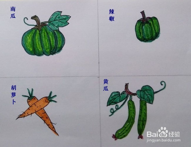 <b>蔬菜画法教程（南瓜、辣椒、胡萝卜、黄瓜）简单</b>