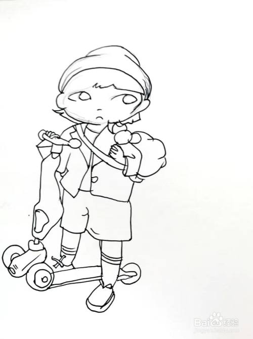 滑轮滑的男孩怎么画