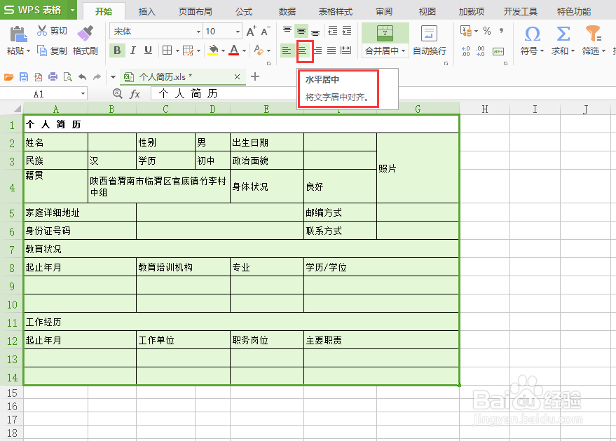 wps表格如何设置水平和垂直居中
