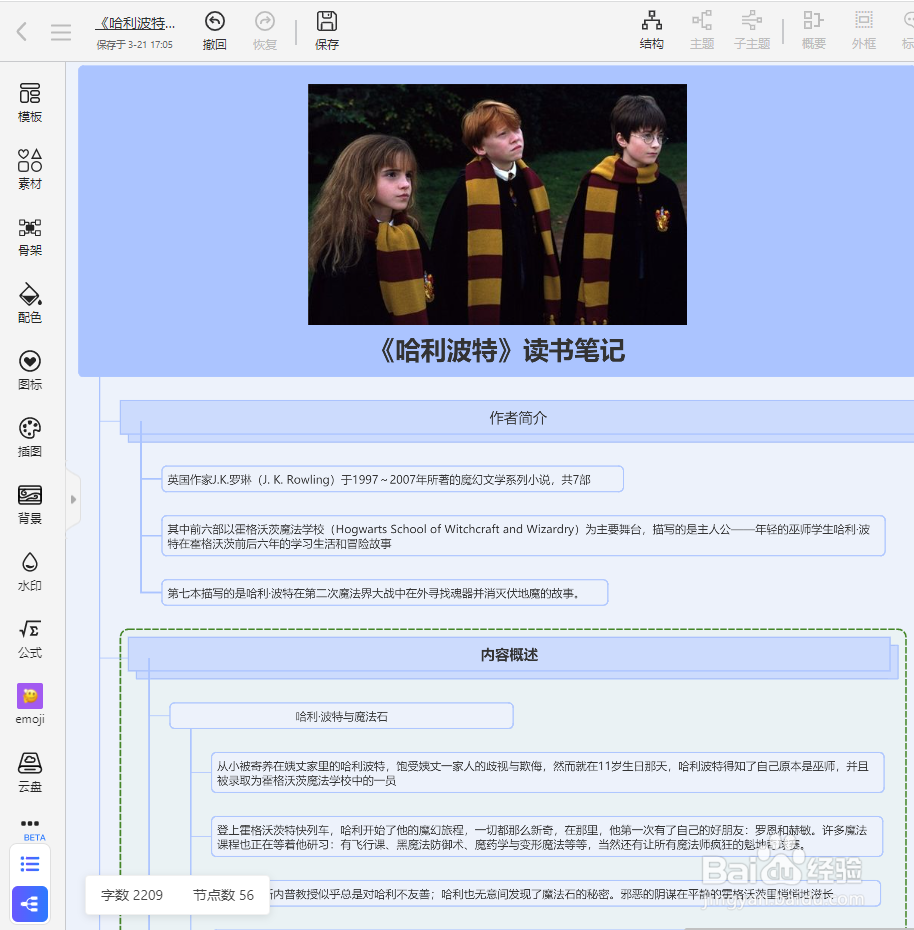 怎样用TreeMind树图做《哈利·波特》读书笔记