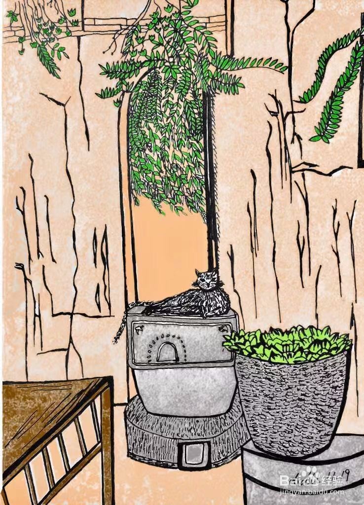 茉莉蜡笔手绘之安静的小院儿