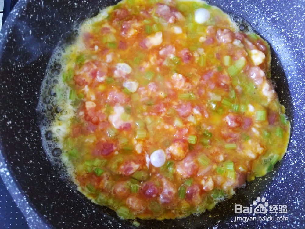 香芹肉末鸡蛋饼