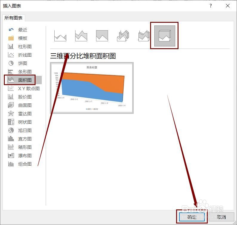 Word文档中如何插入三维百分比堆积面积图
