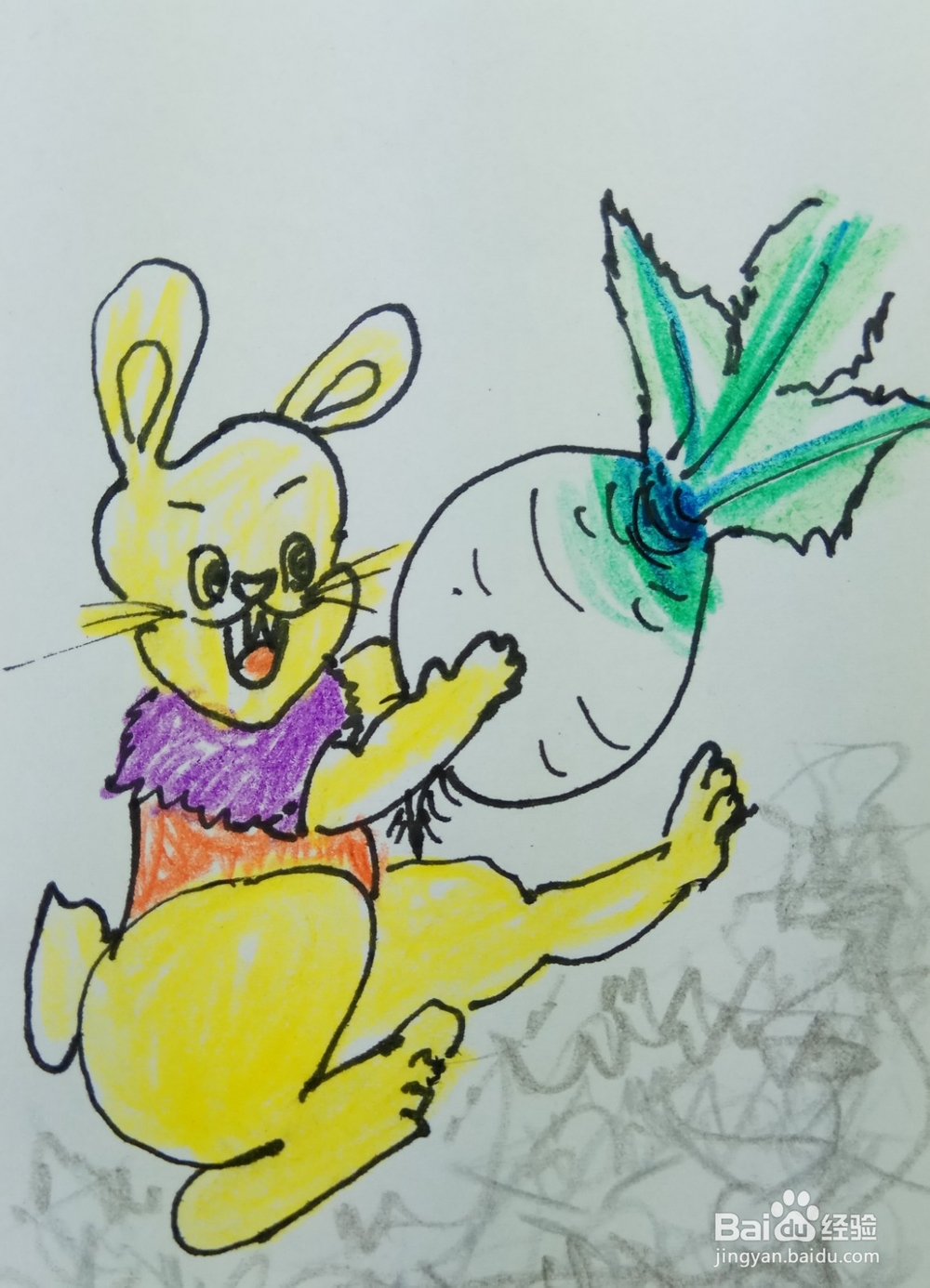 怎样画简笔画“小白兔爱萝卜”?