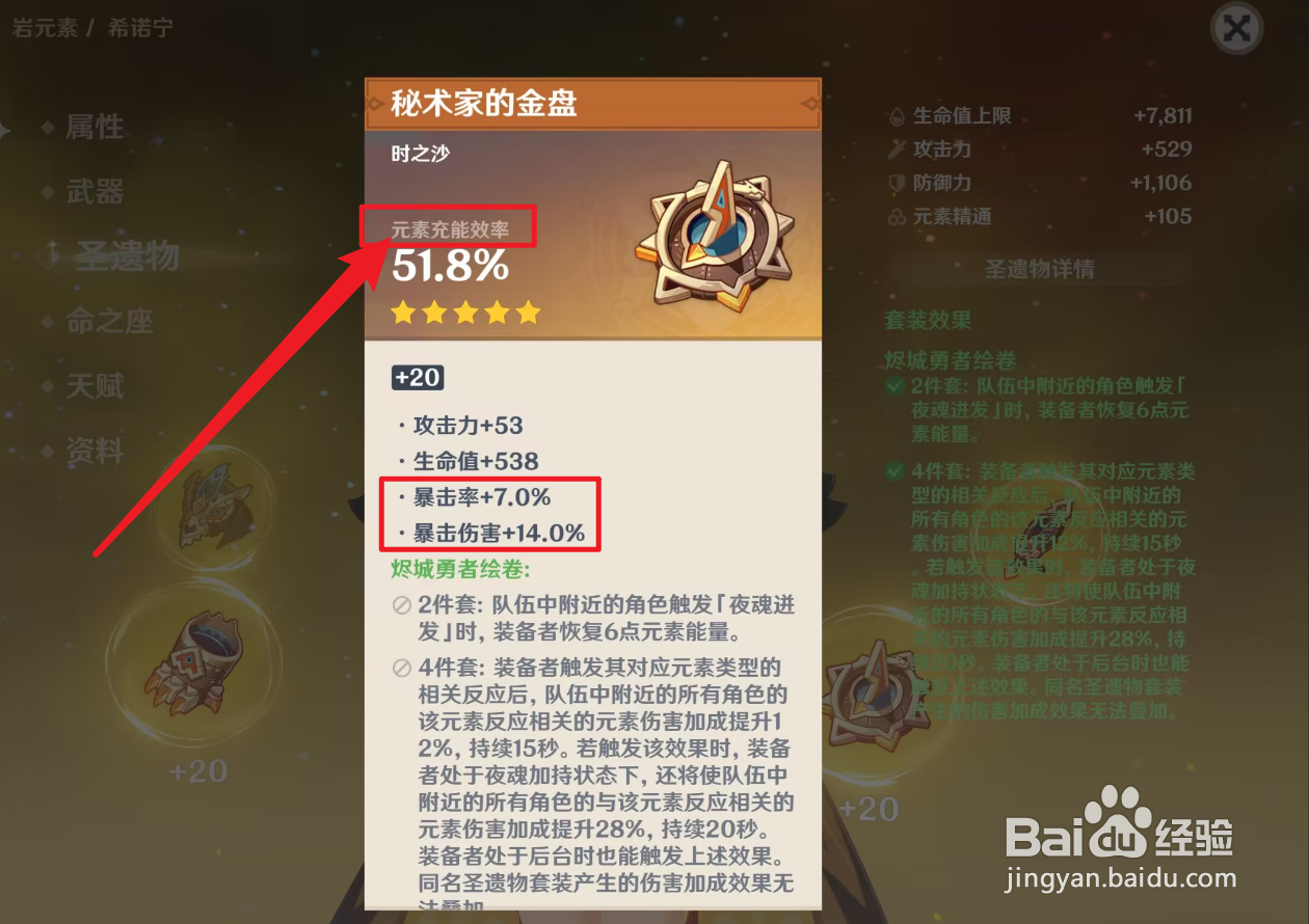 原神希诺宁圣遗物词条怎么选择