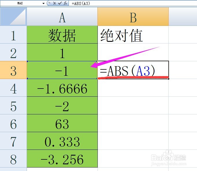 ABS函数求数据的绝对值