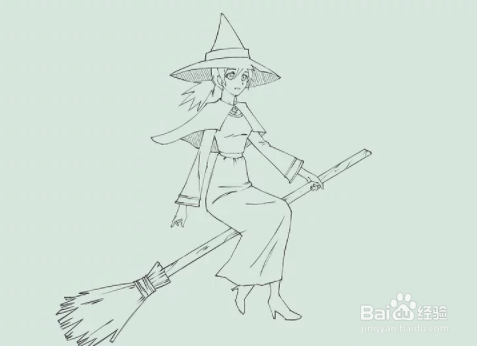 如何画一个骑扫帚的女巫