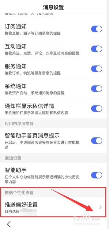 百度极速版如何进行“推送偏好”设置？