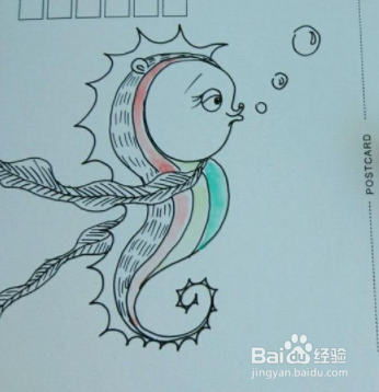 搞怪小海马手绘明信片