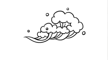 然后依照相同的方法,再画出一朵大一点的浪花,周围再画上一些小圆点