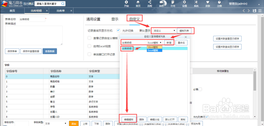 魔方网表中查询记录excel模板的呈现的方法