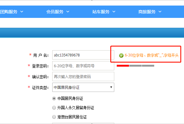 注册12306用户名格式怎么填写