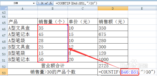 COUNTIF函数——返回指定条件的参数个数