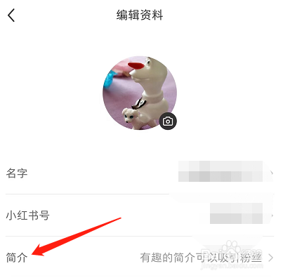 小红书APP中，在哪里可以编辑简介信息？