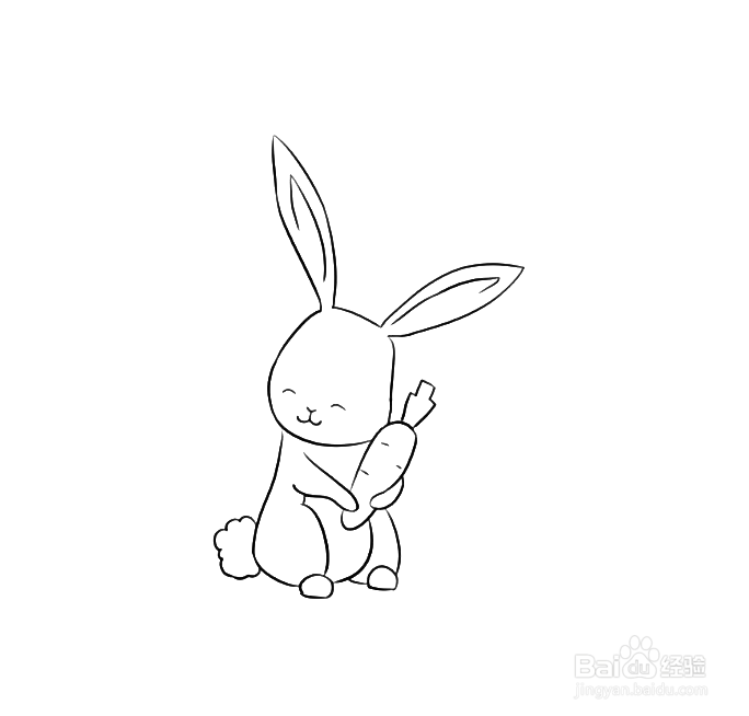 如何手工画怀抱萝卜的兔子简笔画？