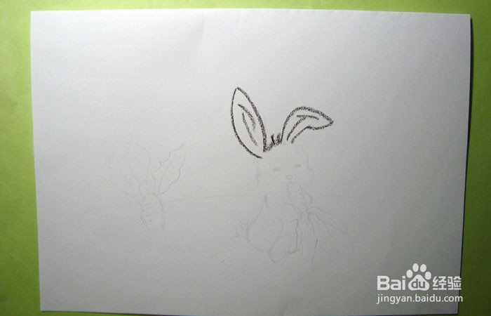 儿童蜡笔画之吃萝卜的大白兔