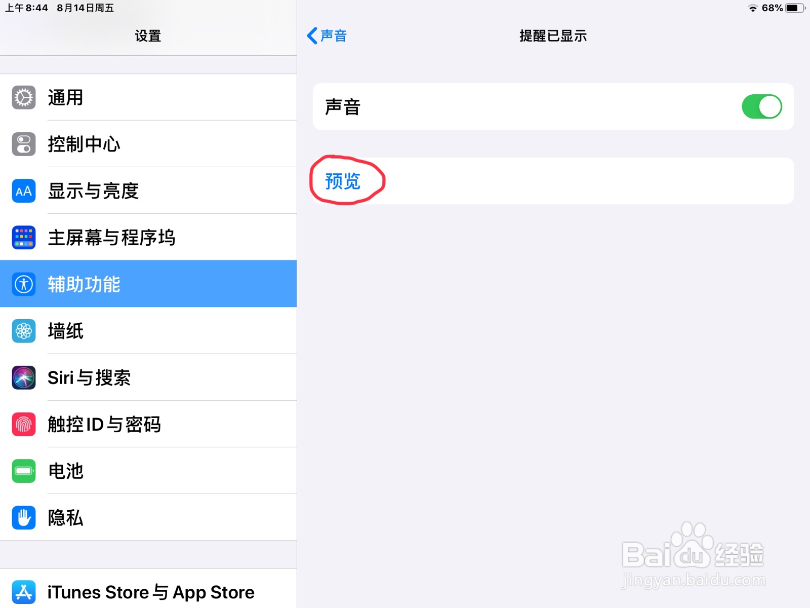iPad怎么在旁白设置提醒已显示的预览