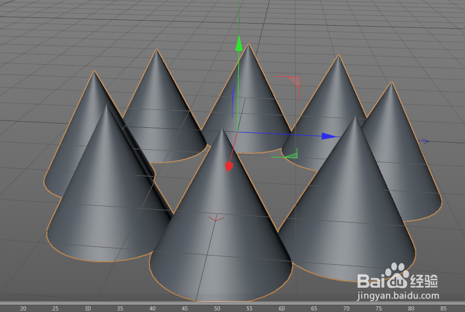 c4d如何复制多个角锥?