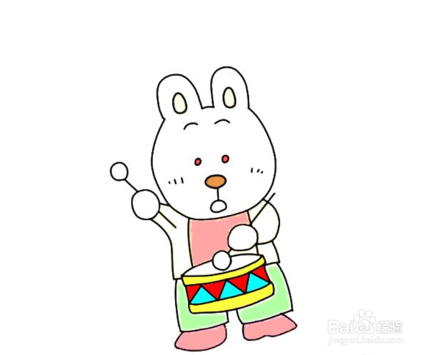 如何画敲鼓的卡通兔子的简笔画