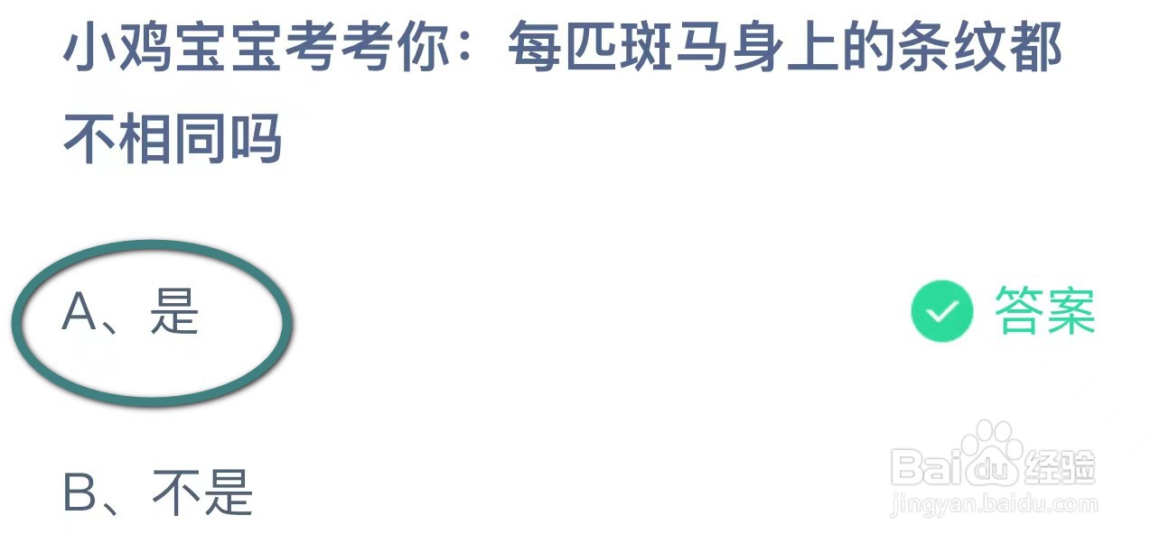 蚂蚁庄园每匹斑马身上的条纹都不相同吗