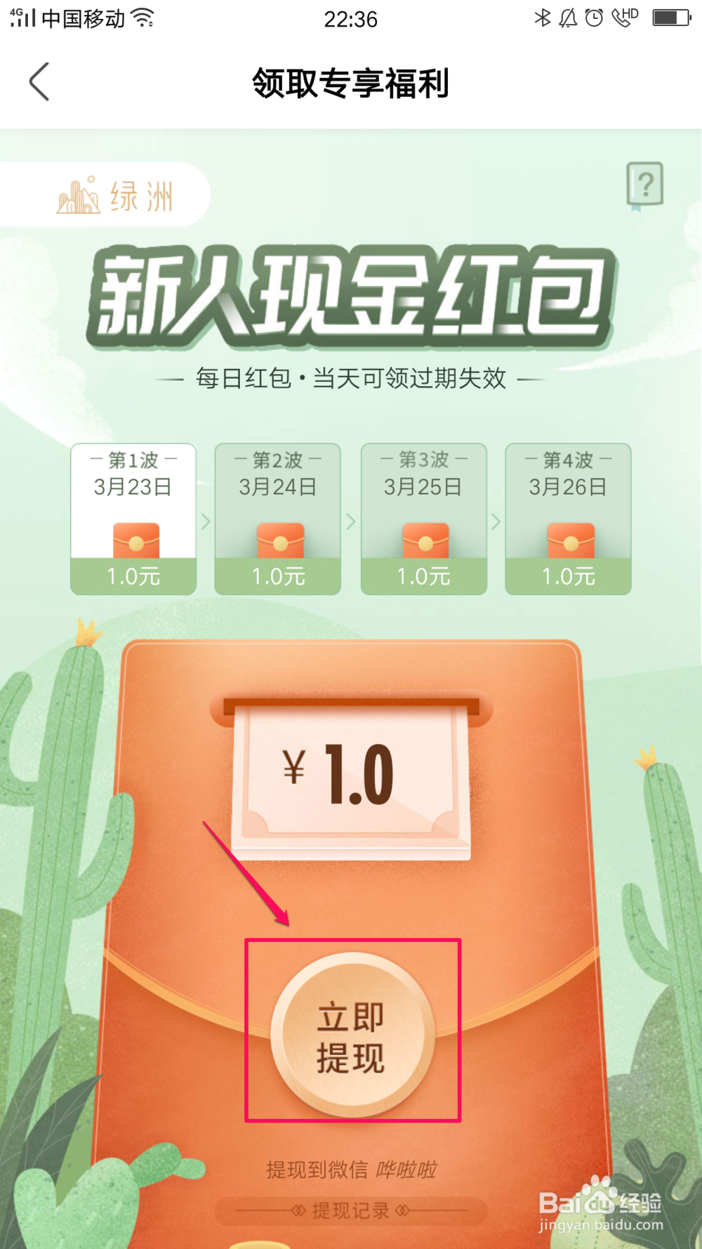 如何领取绿洲新人红包
