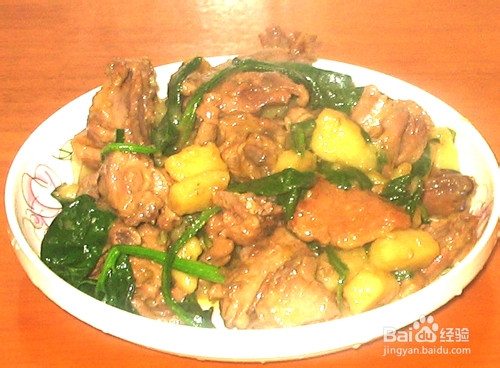 家常菜土豆油菜烧鸭肉