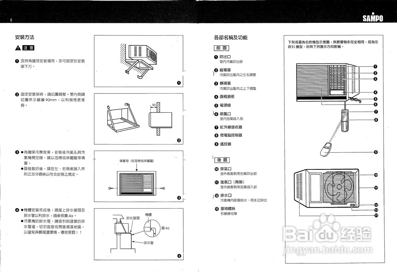 声宝AW-D36R型窗型冷气机说明书