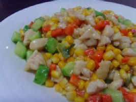 青瓜玉米胡萝卜炒鸡丁